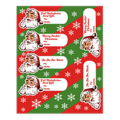 Rude Santa Gift Tag  Stickers and Decal Sheet