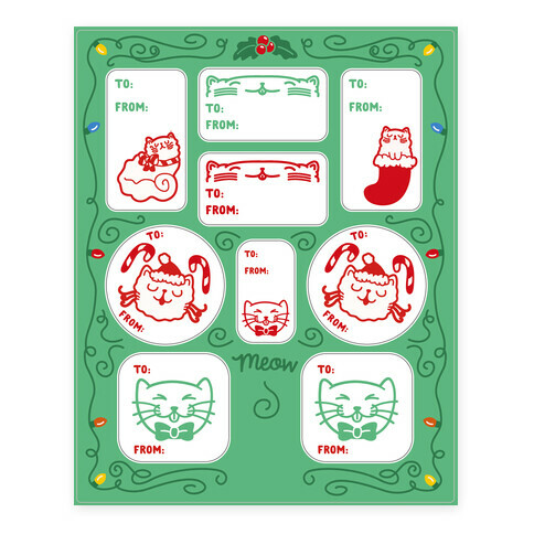 Christmas Cat Gift Tags Stickers and Decal Sheet
