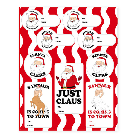 Weird Santa Claus Gift Tags Stickers and Decal Sheet