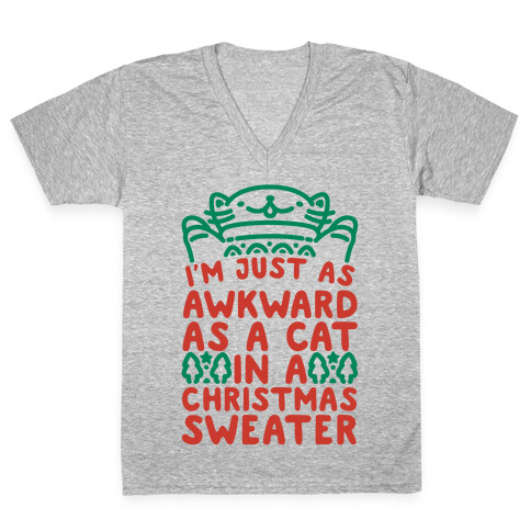 Awkward As A Cat In A Christmas Sweater V-Neck Tee Shirt