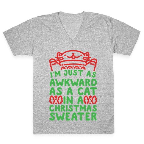 Awkward As A Cat In A Christmas Sweater V-Neck Tee Shirt