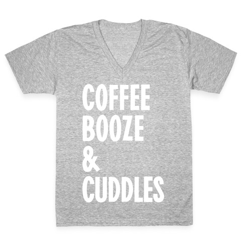 Coffee Booze And Cuddles V-Neck Tee Shirt