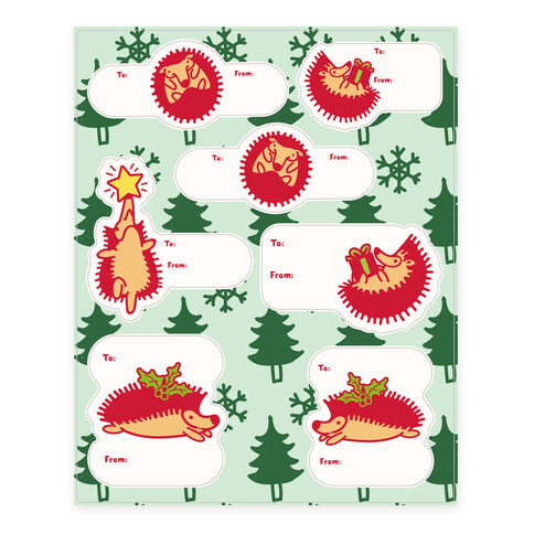 Yule Hogs Hedgehog Gift Tags Stickers and Decal Sheet