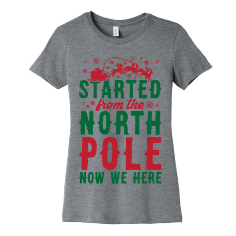 Started From The North Pole Now We Here Womens T-Shirt