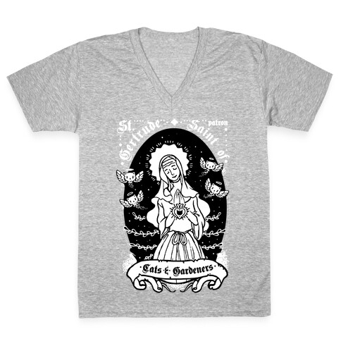 Saint Gertrude of Cats V-Neck Tee Shirt