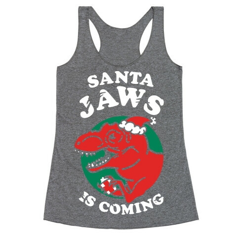 Santa Jaws Is Coming (T-Rex) Racerback Tank Top