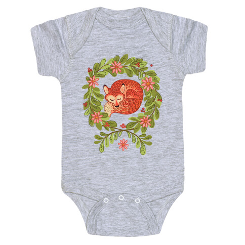 Sleeping Fox Wreath Baby One-Piece