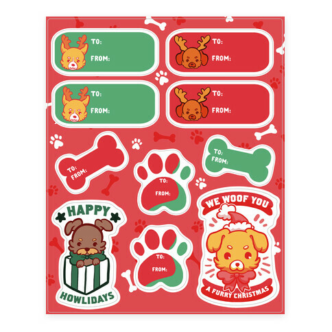 Puppy Dog Christmas Gift Tags Stickers and Decal Sheet