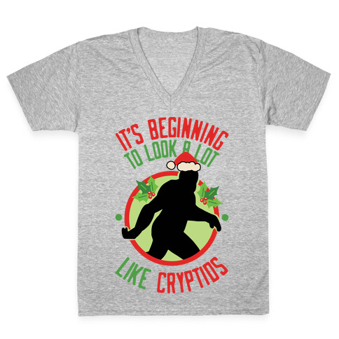 It's Beginning To Look A Lot Like Cryptids (Bigfoot) V-Neck Tee Shirt