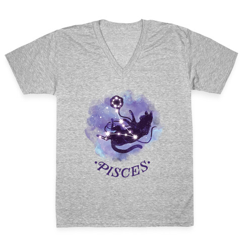 Cat Zodiac: Pisces V-Neck Tee Shirt