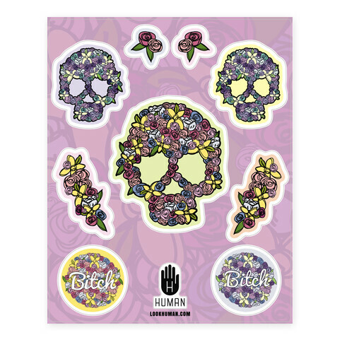 Floral Skull  Stickers and Decal Sheet