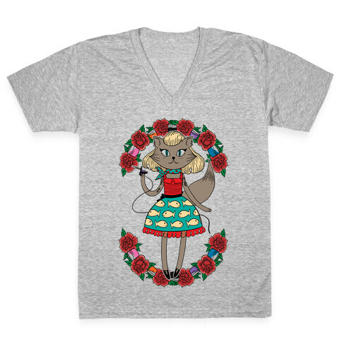 Tattooed Kitty V-Neck Tee Shirt