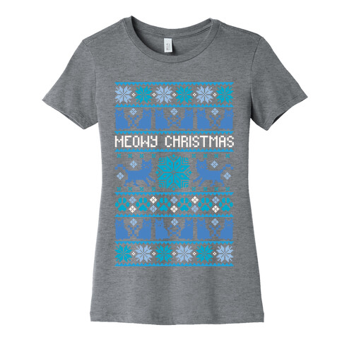 Meowy Christmas Cat Sweater Pattern Womens T-Shirt