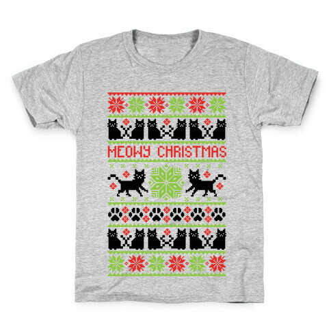 Meowy Christmas Cat Sweater Pattern Kids T-Shirt