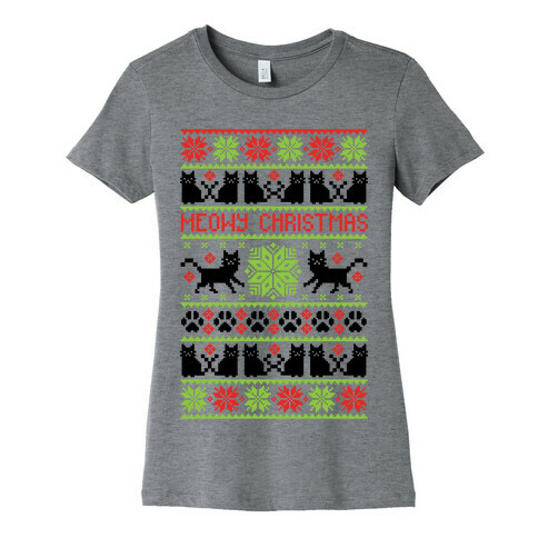 Meowy Christmas Cat Sweater Pattern Womens T-Shirt