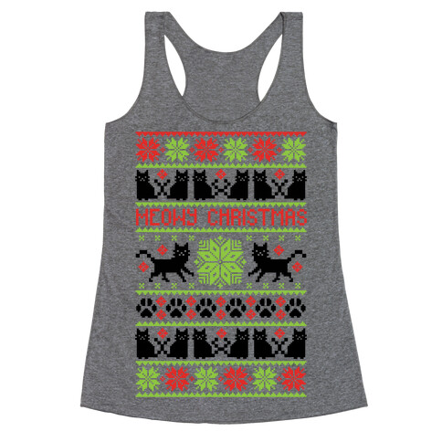 Meowy Christmas Cat Sweater Pattern Racerback Tank Top