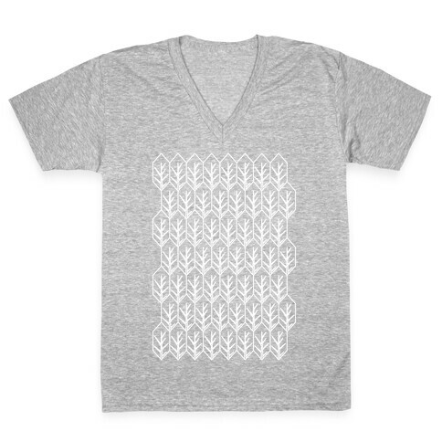 Geometric Fall Leaf Pattern V-Neck Tee Shirt