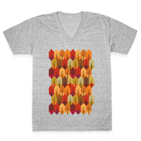 Geometric Fall Leaf Pattern V-Neck Tee Shirt