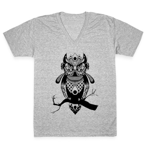 Patterned Owl V-Neck Tee Shirt