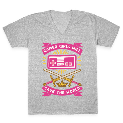Gamer Girls Will Save The World V-Neck Tee Shirt