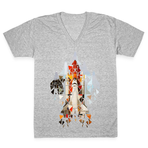 Geometric Space Shuttle Launch V-Neck Tee Shirt