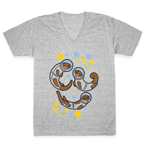 Otters In Space V-Neck Tee Shirt
