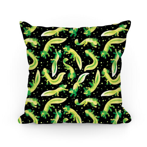 Green Fluorescent Axolotl Pattern Pillow