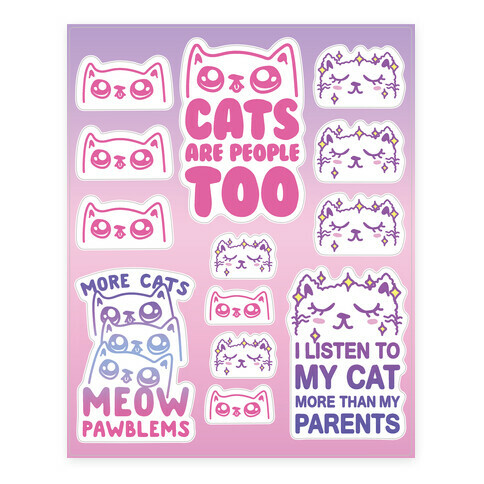 Pastel Cat  Stickers and Decal Sheet