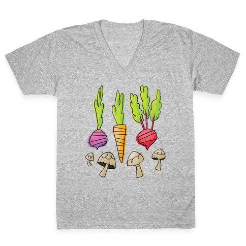 Retro Vegetable Pattern V-Neck Tee Shirt