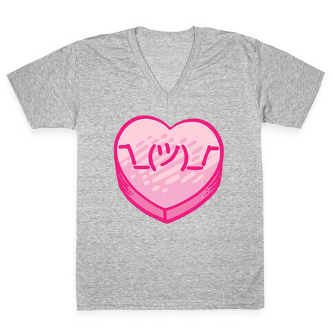 Shrug Emoticon Conversation Heart V-Neck Tee Shirt