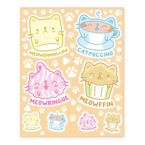 Cute Cat Snacks  Stickers and Decal Sheet