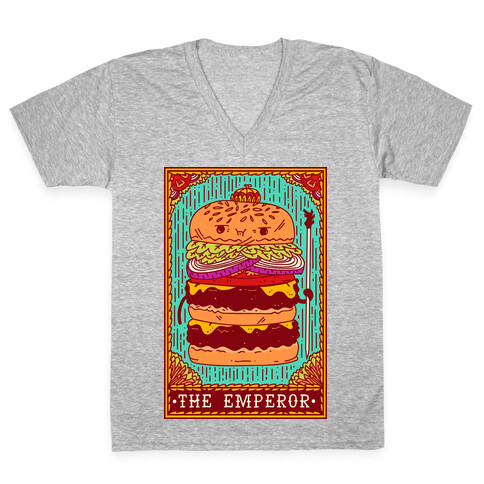 Burger Emperor Tarot Card V-Neck Tee Shirt