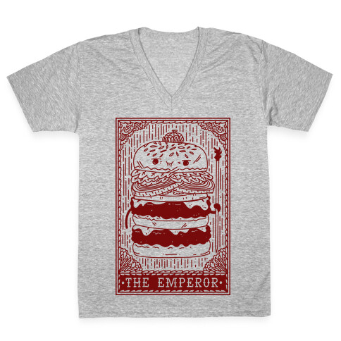 Burger Emperor Tarot Card V-Neck Tee Shirt