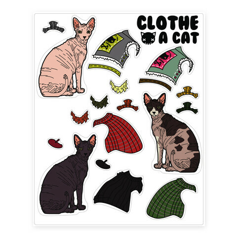 Hairless Cat Dress Up  Stickers and Decal Sheet