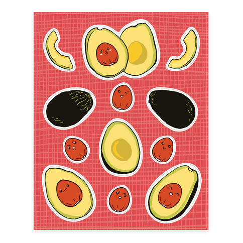 Adorable Kawaii Avocados  Stickers and Decal Sheet