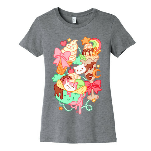 Cute Cat Sundae & Kawaii Ice Cream Womens T-Shirt