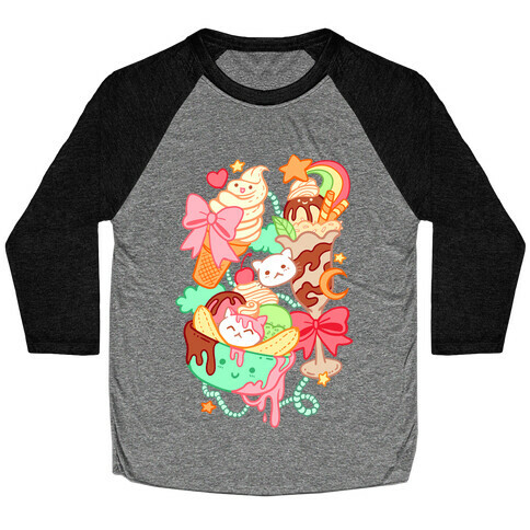 Cute Cat Sundae & Kawaii Ice Cream Baseball Tee