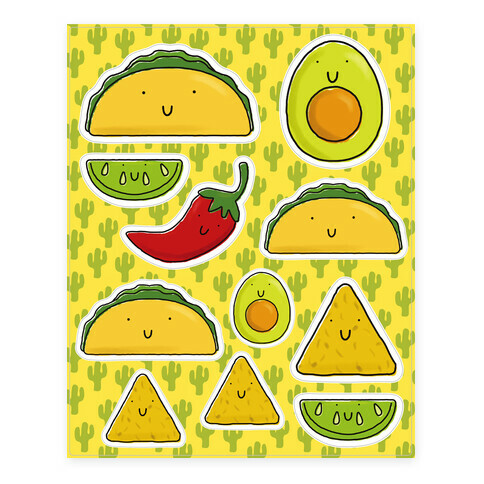 Cute Mexican Food  Stickers and Decal Sheet