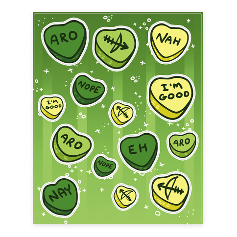 Aromantic Conversation Hearts  Stickers and Decal Sheet