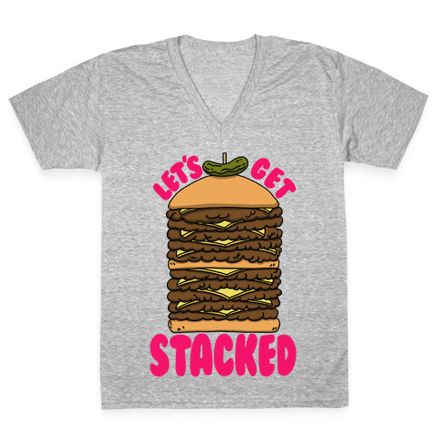 Let's Get Stacked - Burger V-Neck Tee Shirt