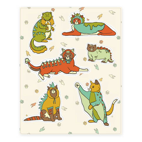 Cats Wearing Dinosaur Costumes  Stickers and Decal Sheet