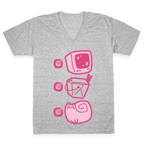 Tv Takeout Cat V-Neck Tee Shirt