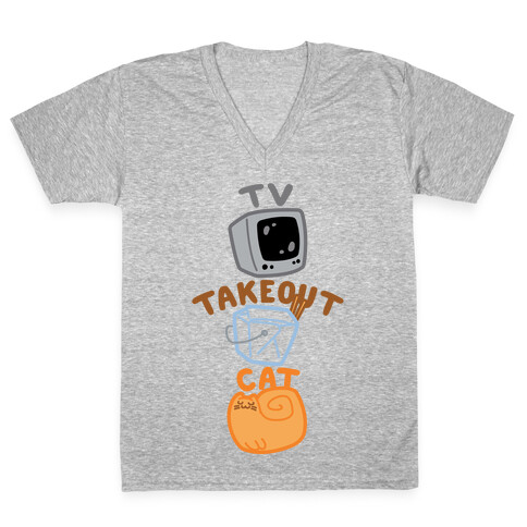 Tv Takeout Cat V-Neck Tee Shirt