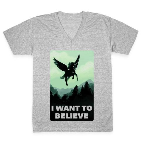 Winged Unicorn: I Want To Believe Parody V-Neck Tee Shirt