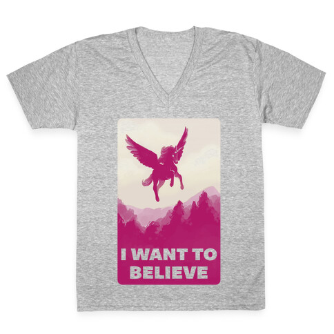 Winged Unicorn: I Want To Believe Parody V-Neck Tee Shirt