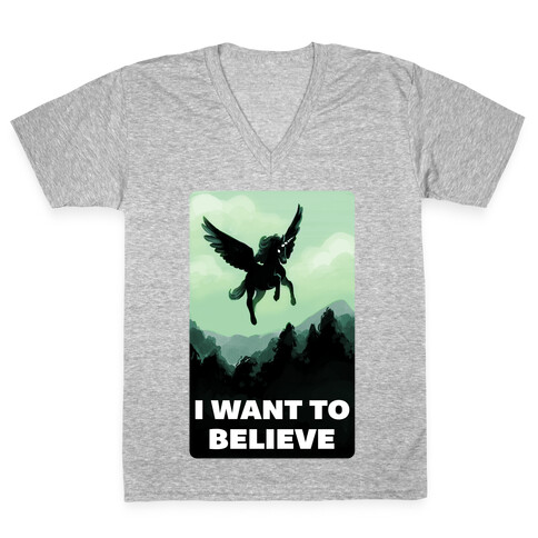 Winged Unicorn: I Want To Believe Parody V-Neck Tee Shirt