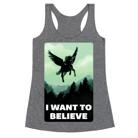 Winged Unicorn: I Want To Believe Parody Racerback Tank Top