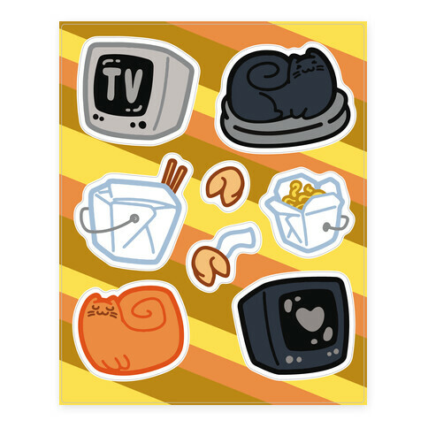 Tv Takeout Cat  Stickers and Decal Sheet