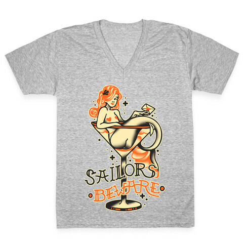 Sailors Beware Classic Tattoo V-Neck Tee Shirt