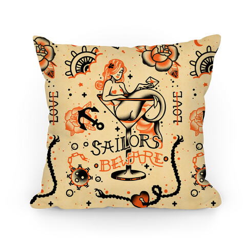 Sailors Beware Classic Tattoo Pillow